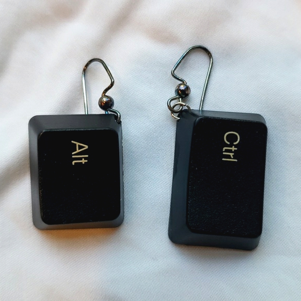 Computer Key Earrings. Ctrl Alt  Black With White Lettering - Picture 3 of 4